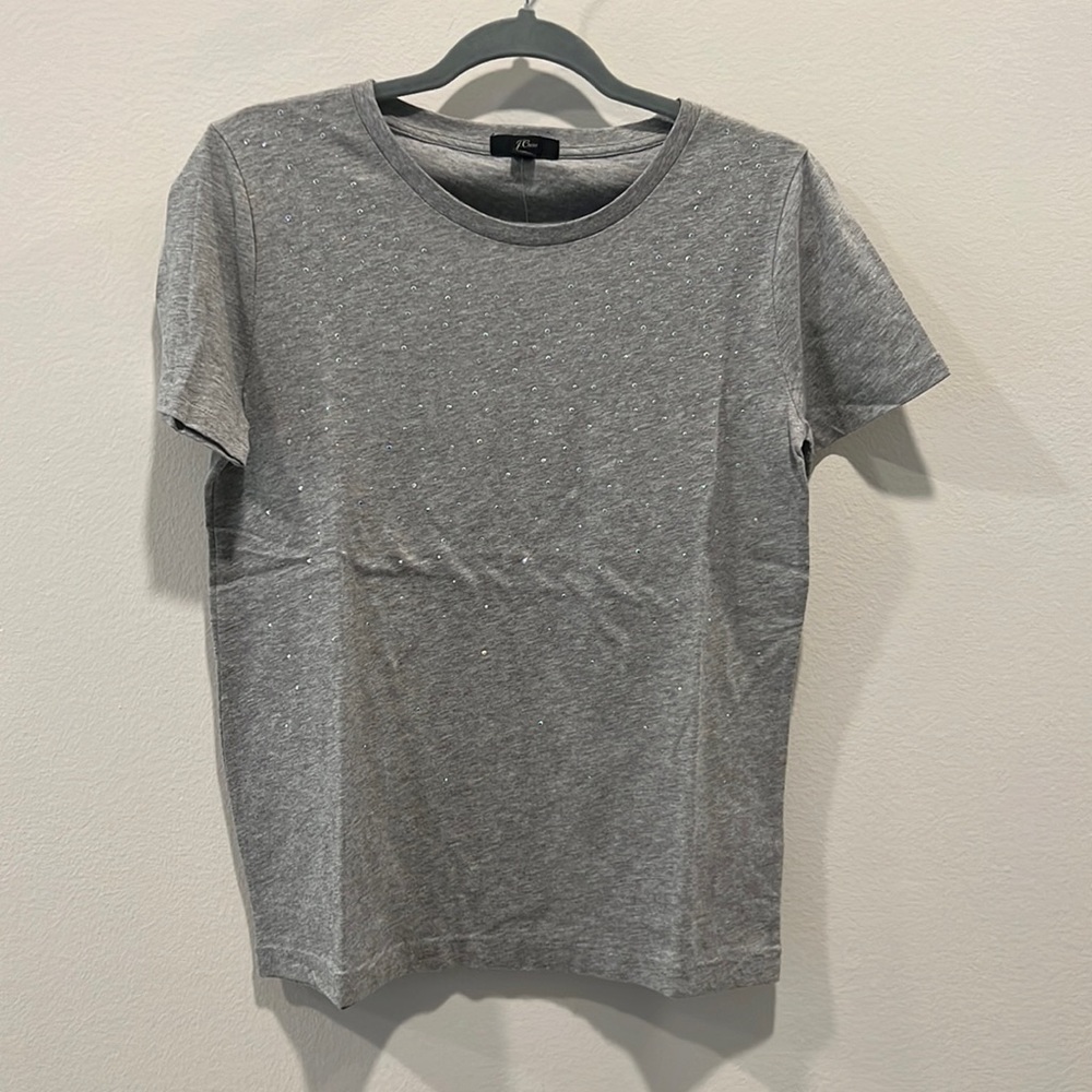 NWT J Crew Gray T- Shirt with Crystal design Size S